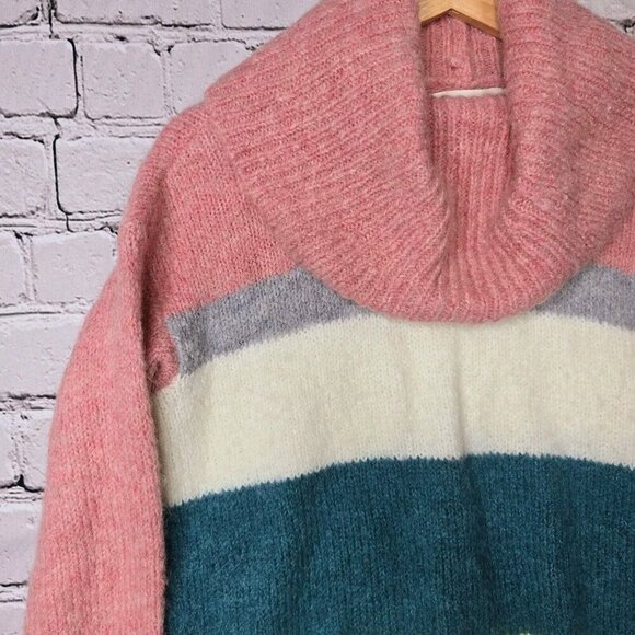 Lou & Grey For Loft Wool Alpaca Blend Soft Wide Stripe Cowl Neck Sweater Size S - Picture 6 of 12